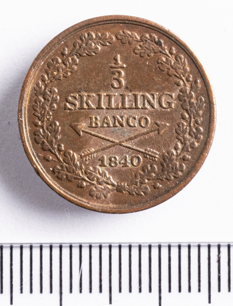 Mynt, Sverige, 1/3 skilling banco, 1840.