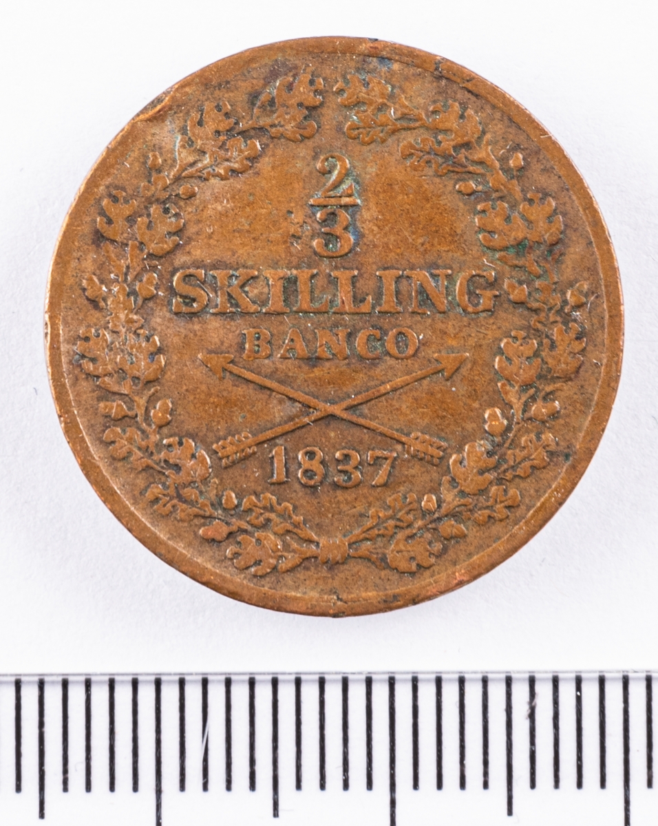 Mynt, Sverige,  2/3 skilling banco, 1837.