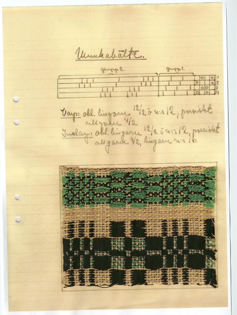 Undervisningsmaterial för vävning fr 1929. 149 sidor fotokopior på vävnotor.