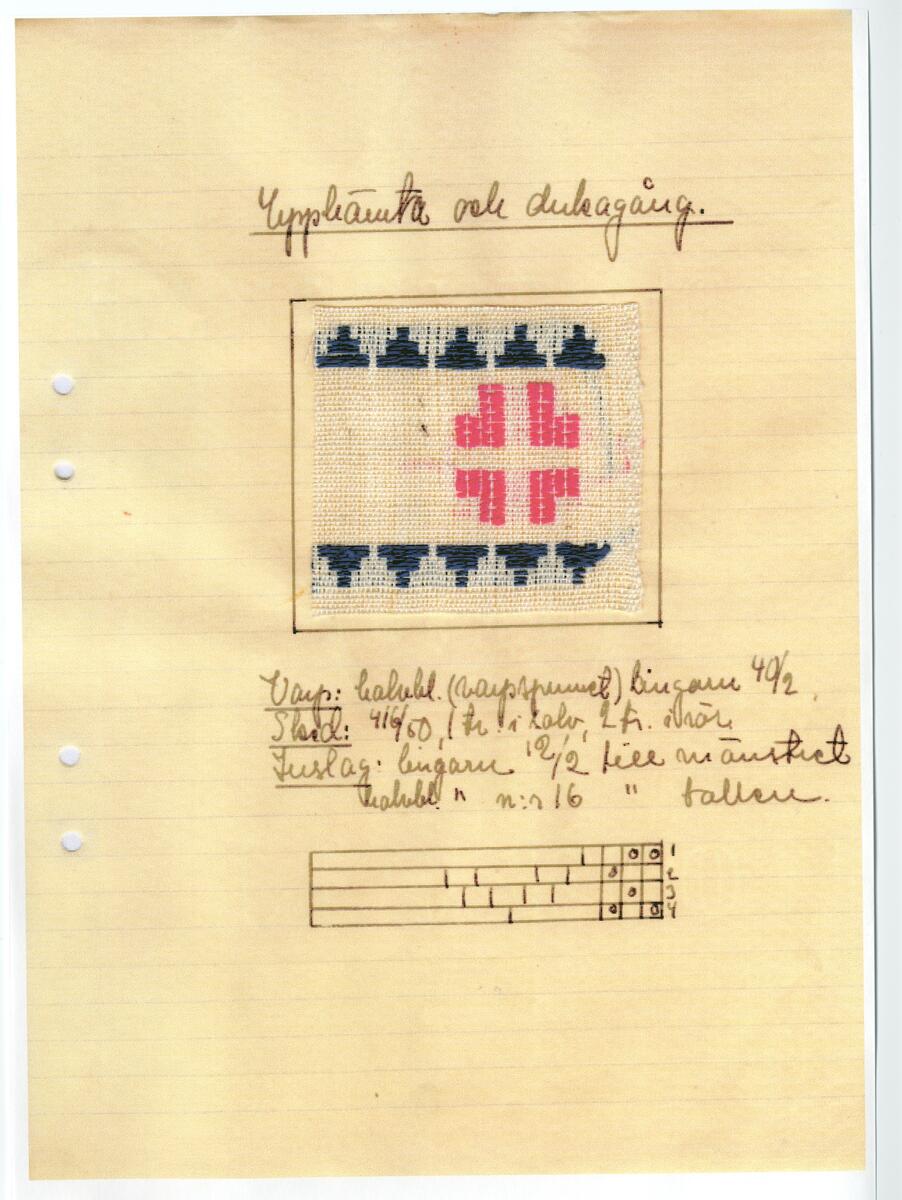 Undervisningsmaterial för vävning fr 1929. 149 sidor fotokopior på vävnotor.