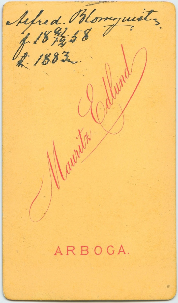 Porträtt på Alfred Blomquist Född 21/12 år 1858 död år1883.