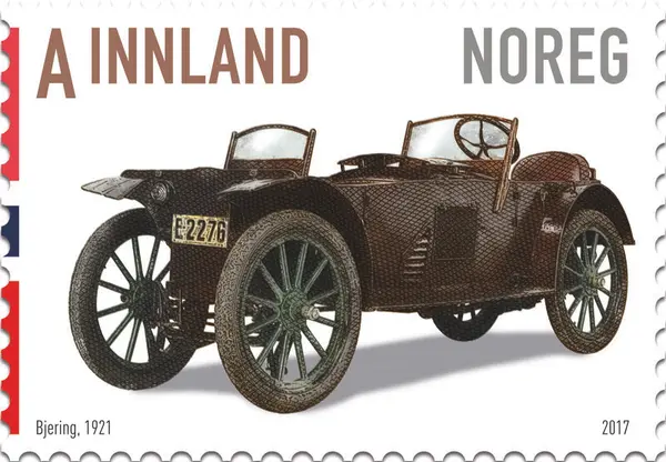 Bildet viser frimerke med bilde av bilen Bjering.