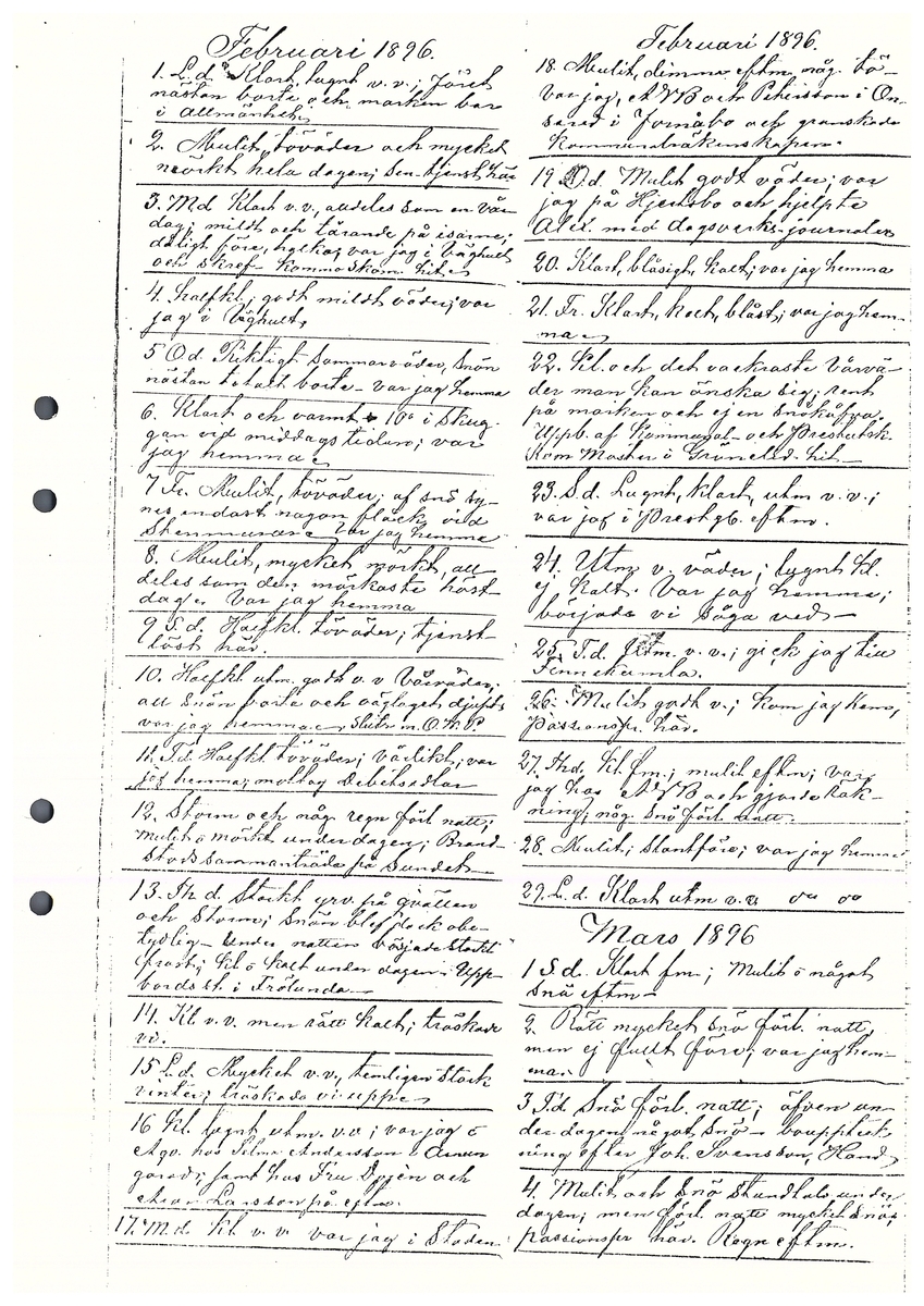 Tvärreddagboken 1894-1896