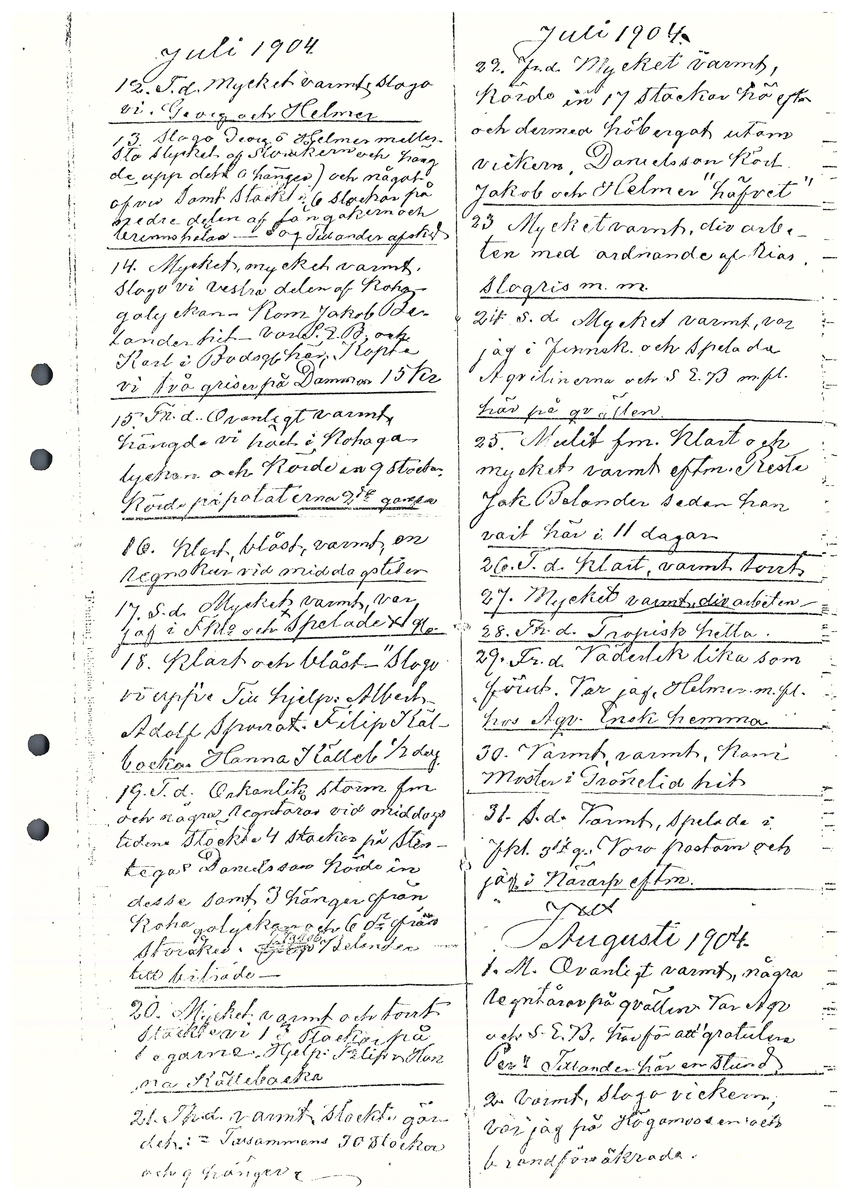 Tvärreddagboken 1904-1905