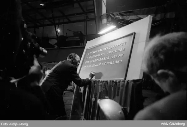 Invigning av stångstålsvalsverket i Forsbacka med Prins Bert