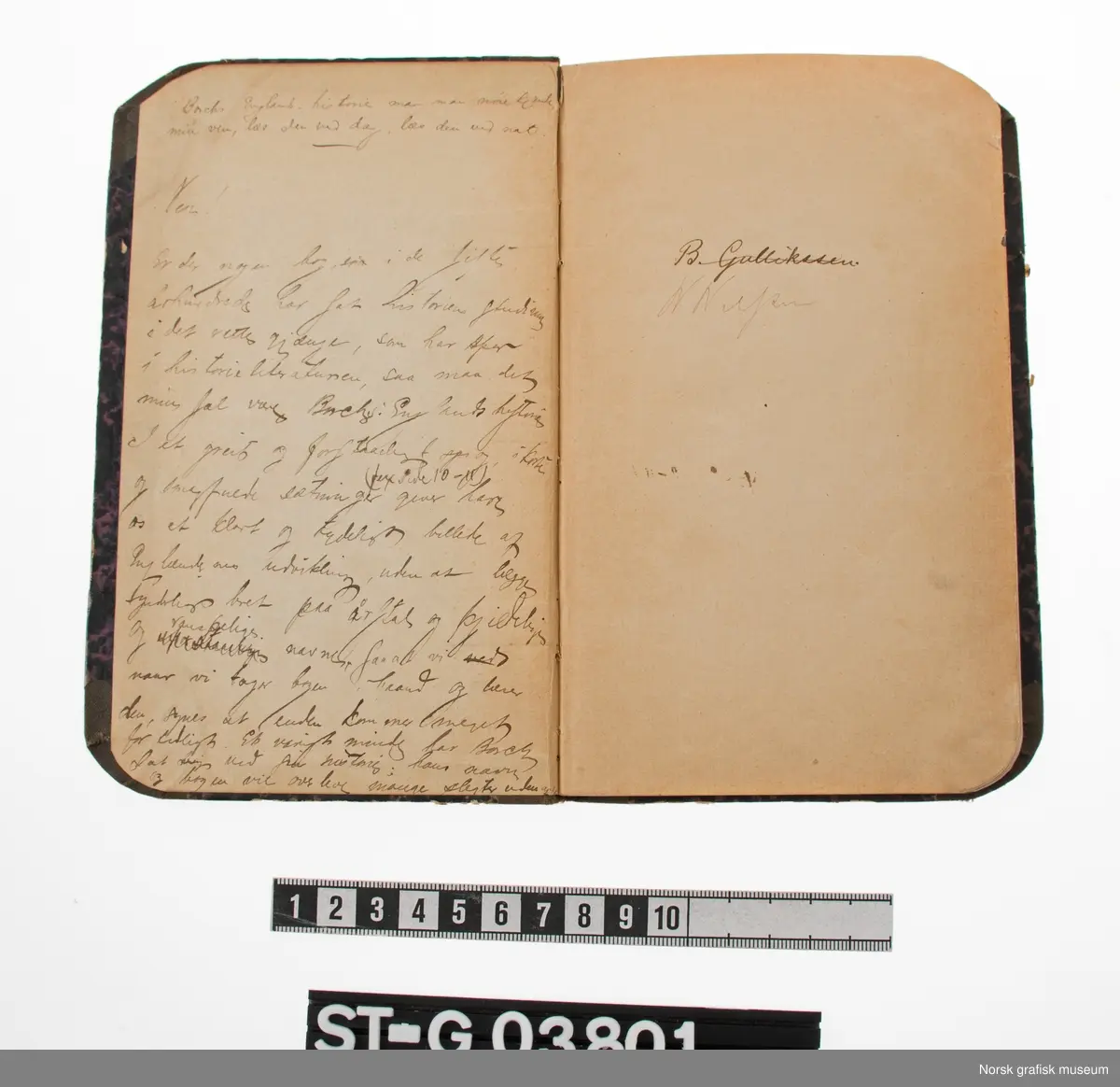 Liten bok med 108 sider med gotisk trykkskrift. Full tittel på boken er: "Englands historie til 1603, samt fra 1714 til den franske Revolution", skrevet av K. A. Borch, Overlærer. 

Boken har flere innskripsjoner med delvis leselig håndskrift.