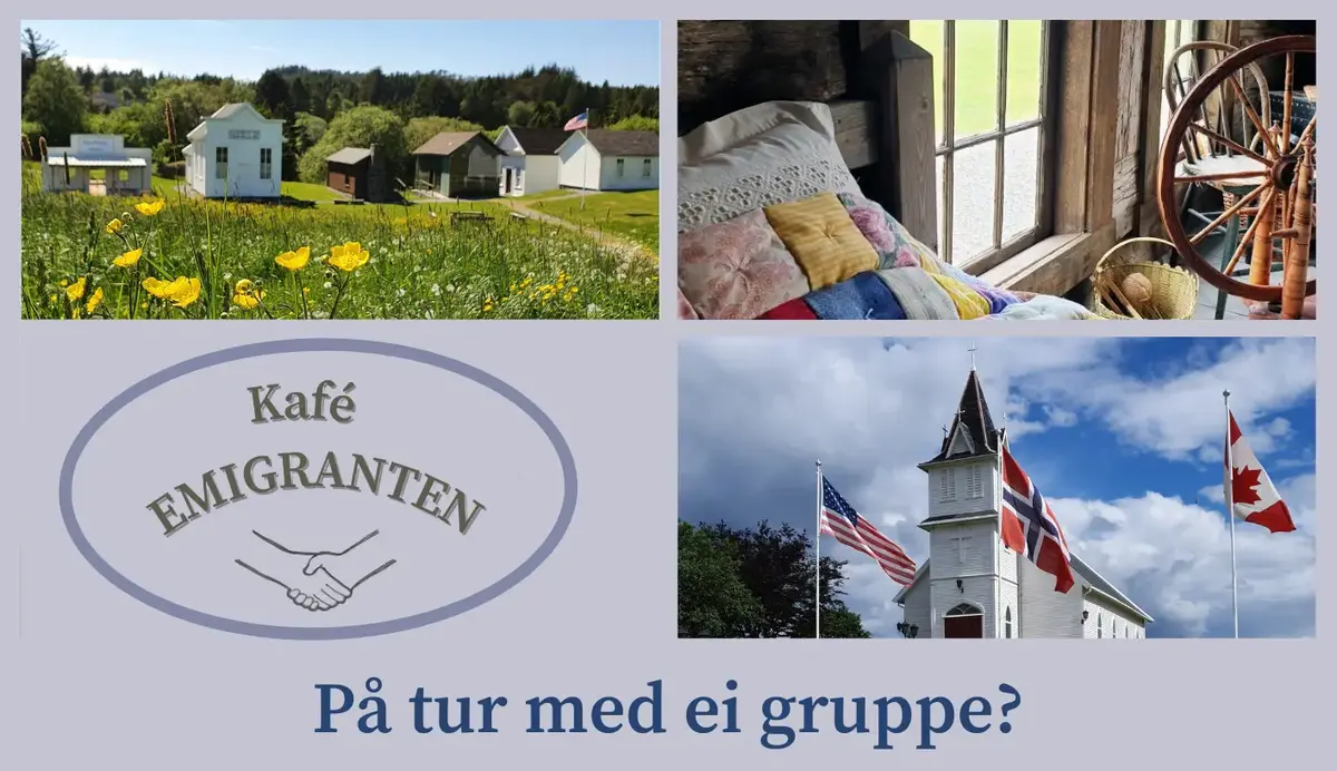 På tur med ei gruppe? Omvising i Prærielandsbyen, inne i husa og kyrkja. Vi har også kafe Emigranten.