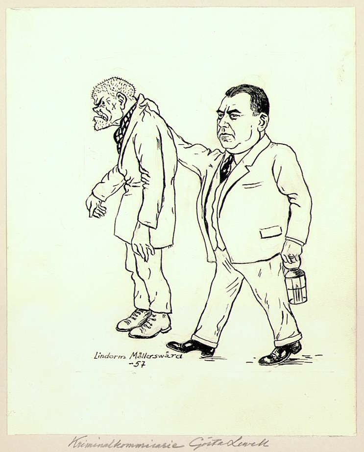 Kriminalkommisarie Gösta Levell. Teckning 1957.