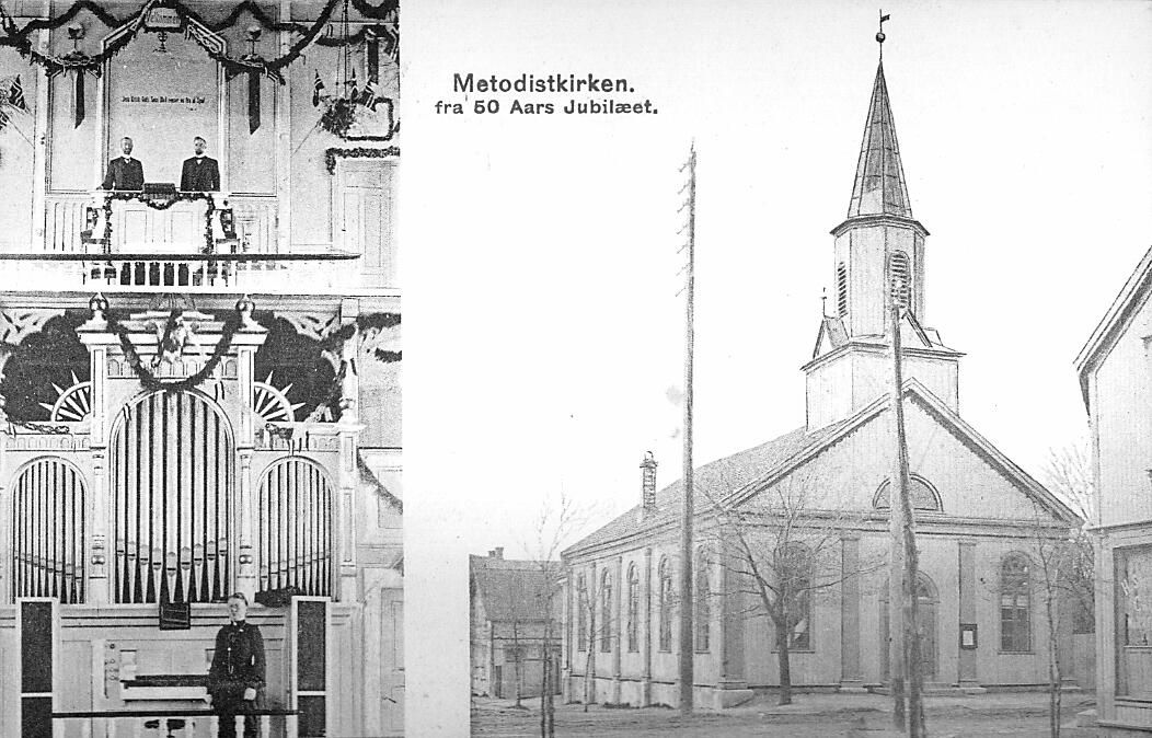 Metodistkirkens sett utvendig og innvendig ved 50-årsjubileet i 1907
