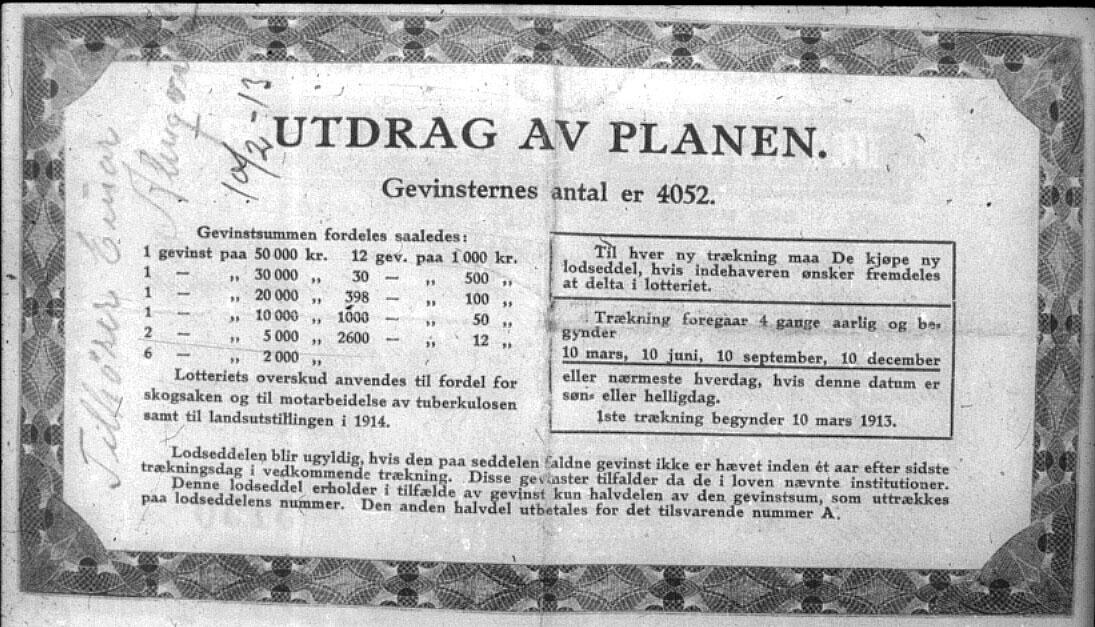Utdrag av planen for pengelotteriet