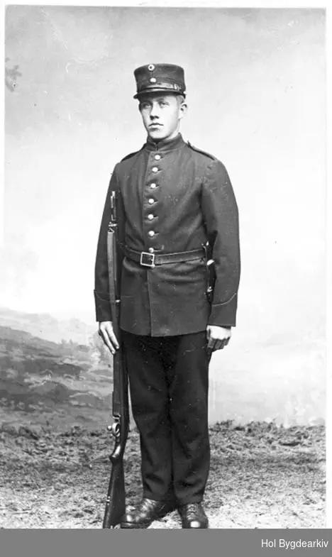 Portrett, mann, soldat, militær, gevær, Krag-Jørgensen, uniform