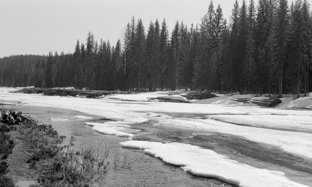 Isløsning på Ulvåa, sannsynligvis den delen av dette vassdraget som renner gjennom den østre delen av Våler kommune i Solør. Fotografiet ble tatt våren 1960. Fotografiet viser et elveløp der isen var i ferd med å smelte. På begge sider av elveløpet lå det fløtingsvirke, dels i lunnevelter, dels i mer luftige strøvelter som skulle gi tømmeret en viss tørk og dermed bedre flyteevne etter utislag. Langs elvebreddene vokste det barskog.

I 1960 var det innmreldt 142 994 tømmerstokker til fløting i Midtre og Ytre Ulvåa.