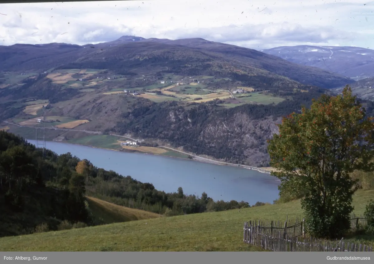 Vågå 1974
Nordherad, Vågåvatnet, sett frå Bergeenden. Bakgrunnen: Skaehøe 1590 tul v.,, Gjerdingshøe 1754 til h.