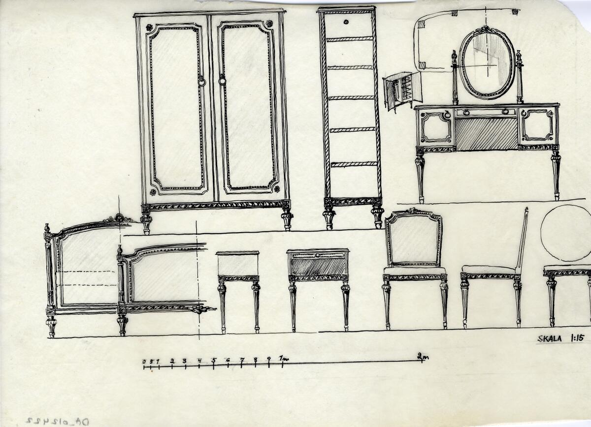 Sovrumsmöbler 88 st, skåp, sideboard, sekretärer, 47 st.