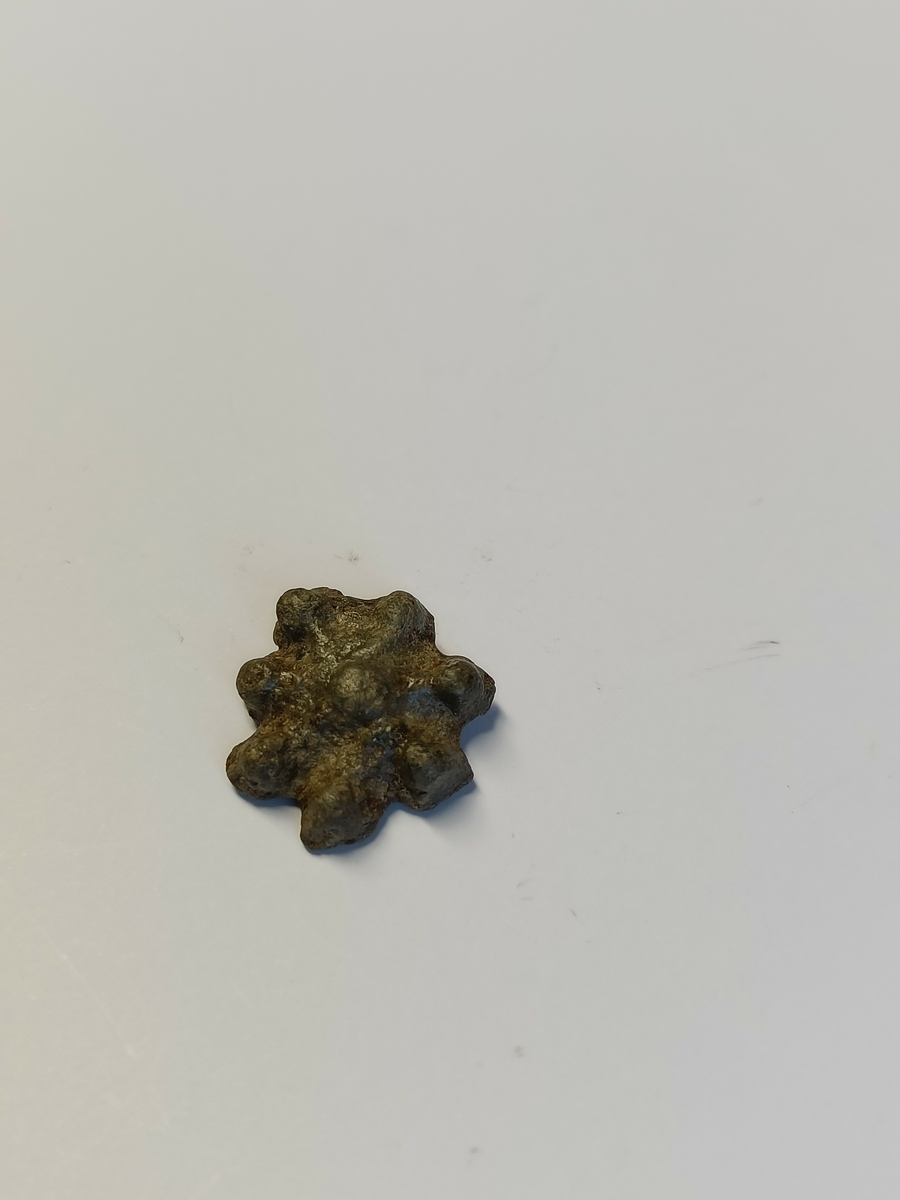 En pyntenagle der tuften av en bred nagle er bevart på baksiden, mens selve naglehodet er støpt i form av en sjuarmet blomst eller stjerne med en liten kule i enden på alle armene samt at det er en kule i midtpunktet. Naglen ser noe uferdig og ujevn ut, og kan ha blitt mislykket i støpen.