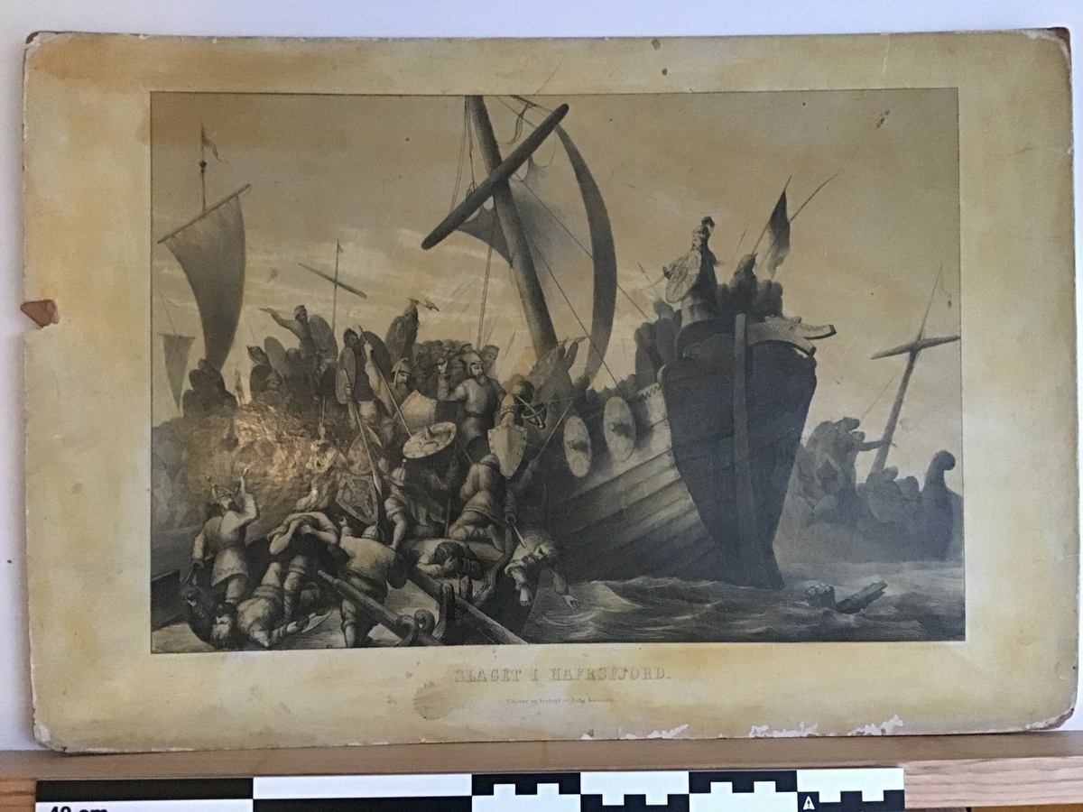 Plansje brukt i undervisning. Bilder til Norgeshistorien; Slaget i Hafrsfjord