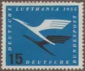 Frimärke ur Gösta Bodmans filatelistiska motivsamling, påbörjad 1950.
Frimärke från Tyskland, 1955. Motiv av Stiliserade fåglar -Symbol för tyska flygbolaget Lufthansa- 