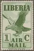 Frimärke ur Gösta Bodmans filatelistiska motivsamling, påbörjad 1950.
Frimärke från Liberia, 1938. Motiv av Örn som symbol för flygpost