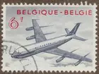 Frimärke ur Gösta Bodmans filatelistiska motivsamling, påbörjad 1950.
Frimärke från Belgien, 1959. Motiv av Fyrmotorigt belgiskt monoplan, Boeing 707 jet 