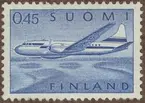 Frimärke ur Gösta Bodmans filatelistiska motivsamling, påbörjad 1950.
Frimärke från Finland, 1963. Motiv av Convair 440 flygplan över Binnen sjön i Finland.