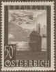 Frimärke ur Gösta Bodmans filatelistiska motivsamling, påbörjad 1950.
Frimärke från Österrike, 1947. Motiv av 2-motorigt Passagerarplan över väderkvarn vid Neusiedlersjön