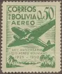 Frimärke ur Gösta Bodmans filatelistiska motivsamling, påbörjad 1950.
Frimärke från Bolivia, 1950. Motiv av 2-motorigt monoplan Flygbolaget: Lloyd Aereo Boliviano 25 år 1925-1950.