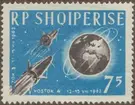 Frimärke ur Gösta Bodmans filatelistiska motivsamling, påbörjad 1950.
Frimärke från Albanien, 1962. Motiv av Ryska satelliterna Vostok 3: 11-15 augusti 1962 och Vostok 4: 12-15 augusti 1962 på resa i världsrummet.