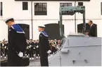 Bilden visar kungen i talarstolen under invigning av nya Marinmuseum 28 juni 1997.