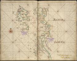 Handritat sjöatlas över Blekinges kuster och skärgård.