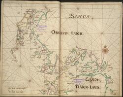 Handritat sjöatlas över Blekinges kuster och skärgård.