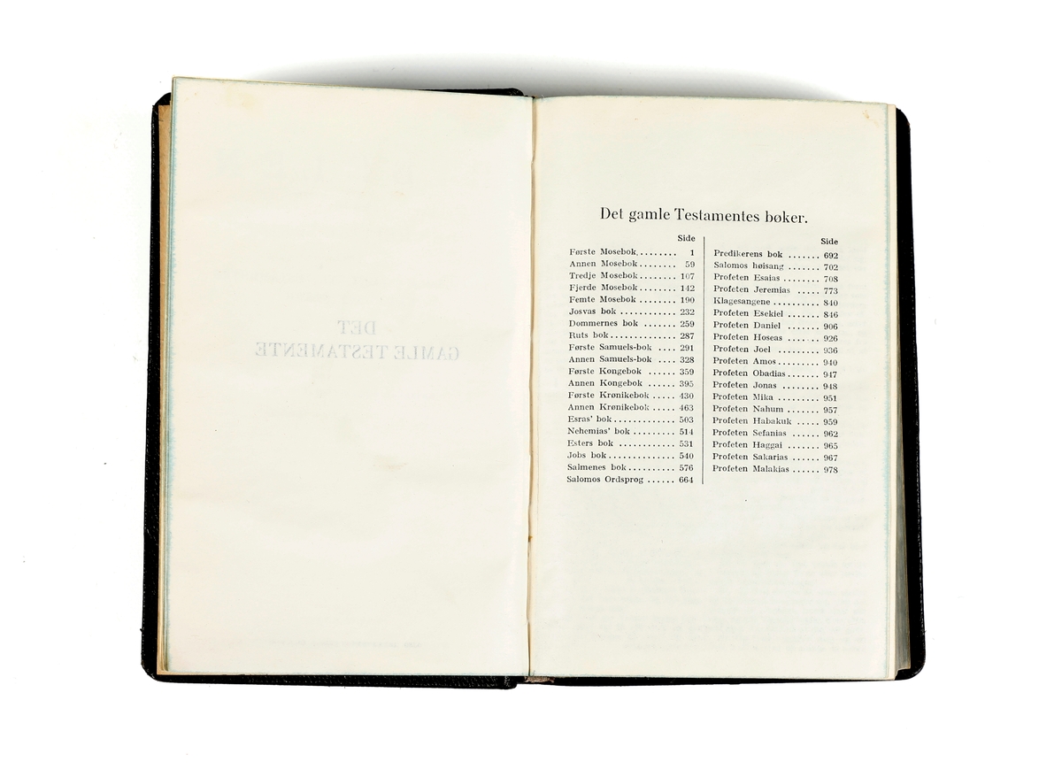 Bibel tilhørende vaktværelse på Løveapoteket, Hamar. Distribuert av Kristelig Farmasøytisk Forening på 1930-tallet.