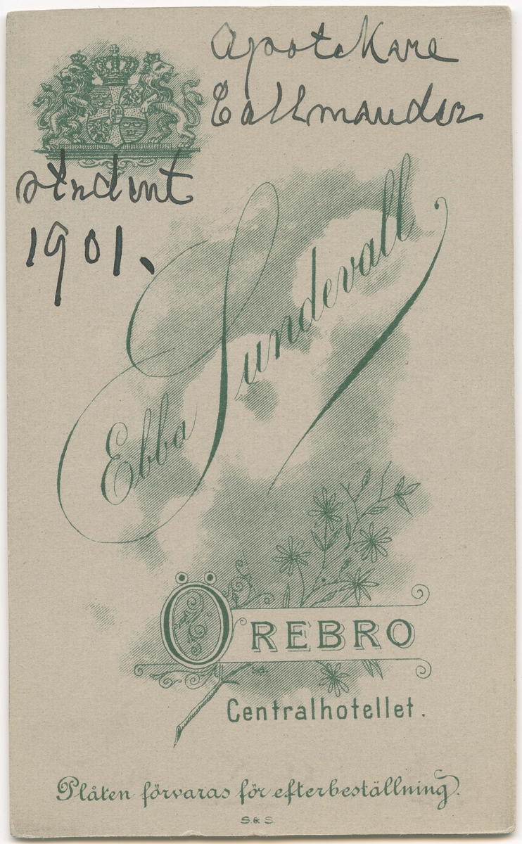Poträtt på Apotekare Callmander, Student år 1901.