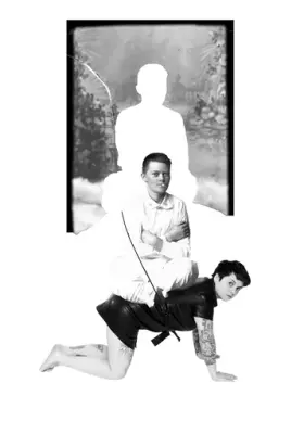 Marie Høeg is sitting on Paulina's back. The image is a mix of an old and a new photograph. Black and white.