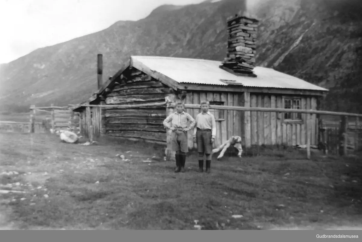 Setra til øvre Hjeltar på Sterringen.  
F.v.: Ola Staurust (f. 1943) og Ola Dagestad (f. 1945)