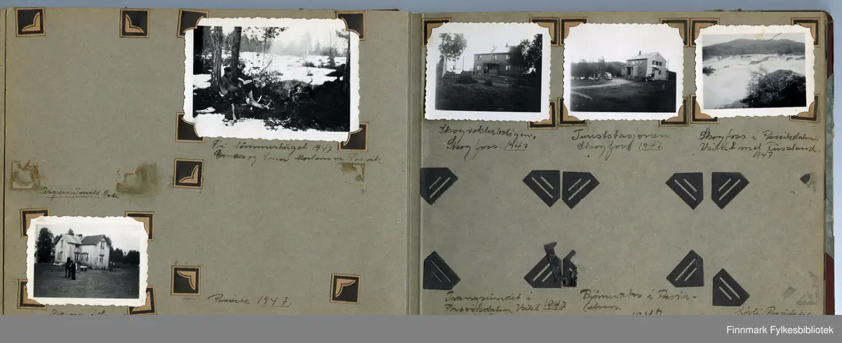 Album utlånt av Kari Gabrielsen med bilder fra hennes far Odd Gabrielsen, fra Sør-Varanger i 1938, 1945 og 1947.