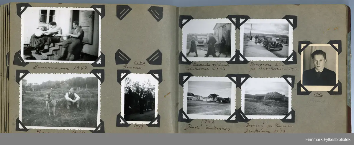 Album utlånt av Kari Gabrielsen med bilder fra hennes far Odd Gabrielsen, fra Sør-Varanger i 1938, 1945 og 1947.