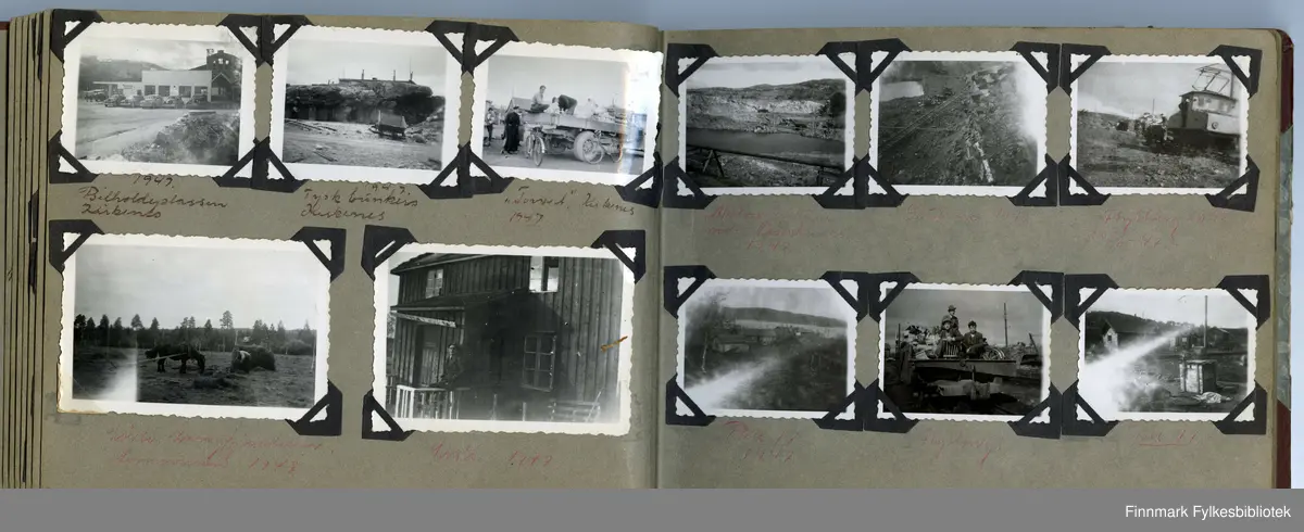 Album utlånt av Kari Gabrielsen med bilder fra hennes far Odd Gabrielsen, fra Sør-Varanger i 1938, 1945 og 1947.