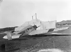 Tyskt civilregistrerat flygplan Junkers F 13a märkt D-286 på Internationella luftfartsutställningen, ILUG, i Göteborg, 1923. Tälthangar i bakgrunden.