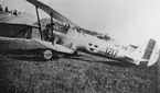 Flygplan J 7 Bristol Bulldog nr 1217 och Phönix Dront nr 1692 står framför hangar på F 1 Västerås, omkring 1932-1935.