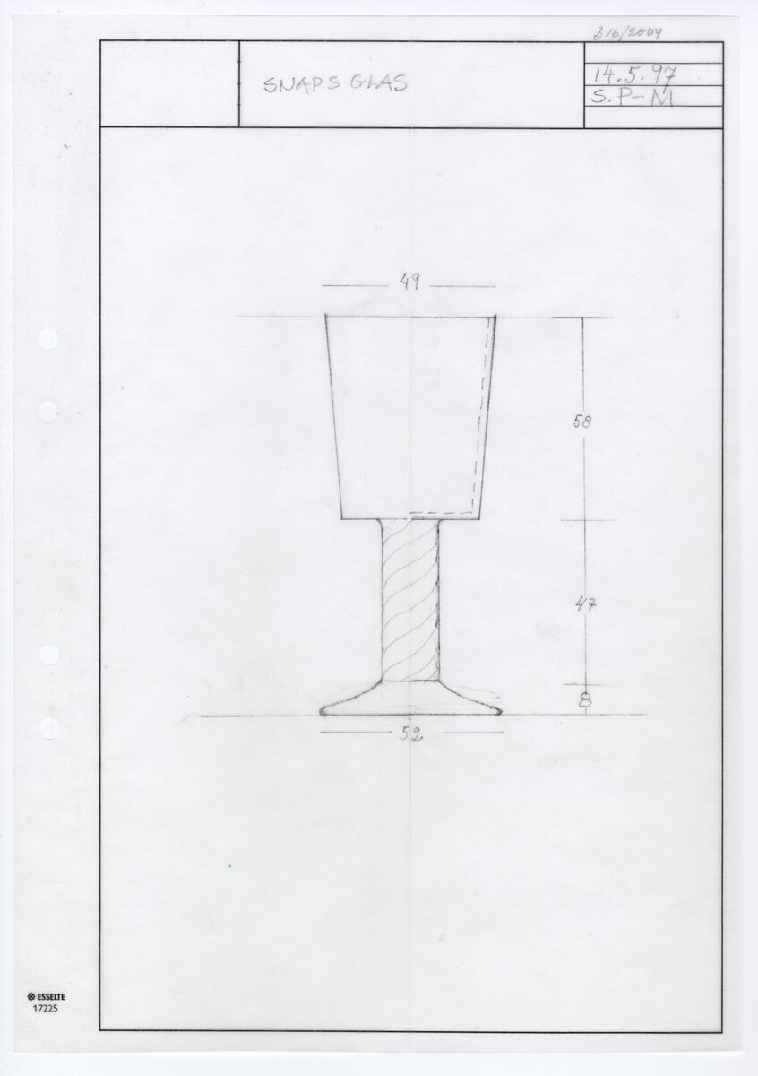 Skiss till två modeller på dricksglas: snapsglas, ölglas och vinglas.