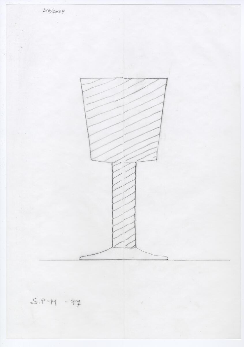 Skiss till två modeller på dricksglas: snapsglas, ölglas och vinglas.