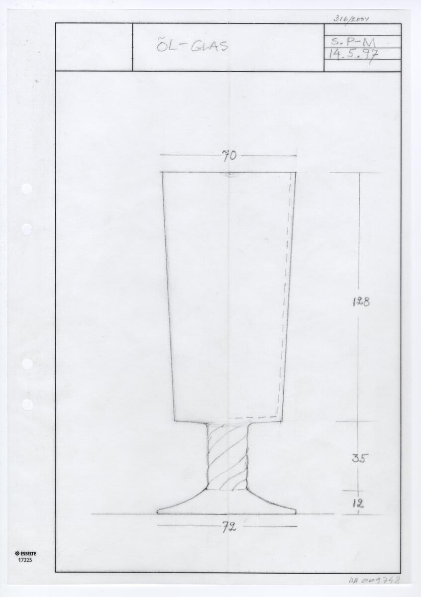Skiss till två modeller på dricksglas: snapsglas, ölglas och vinglas.