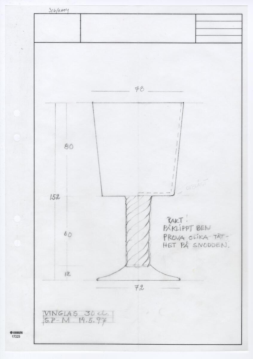 Skiss till två modeller på dricksglas: snapsglas, ölglas och vinglas.