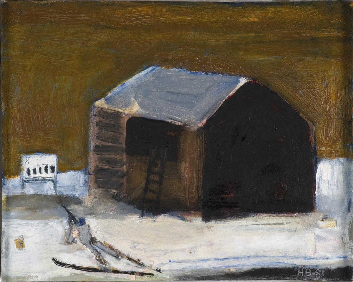 Skiskytter og uteløe [Maleri]