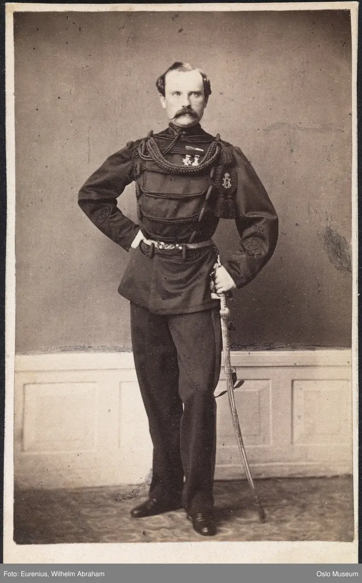 portrett, mann, offiser, stående helfigur, uniform