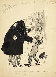 Tegning av Jan Lunde i Arbeiderungdommen. Jens Hundseid har 