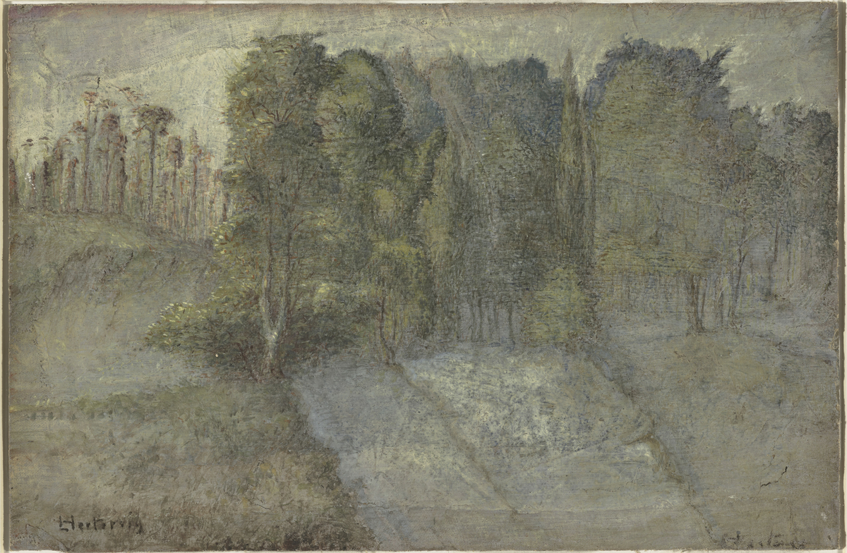 Landskap med skog og vann [Akvarell og gouache på papir]