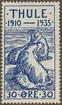 Frimärke ur Gösta Bodmans filatelistiska motivsamling, påbörjad 1950.
Frimärke från Thule (Grönland), 1936. Motiv av Valrossar Nordvästra Grönland. Kolonien Thule 25 år: 1910-1935. Grundad av danska polarforskaren Knut Rasmussen: (1879-1933) 