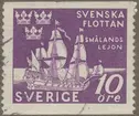 Frimärke ur Gösta Bodmans filatelistiska motivsamling, påbörjad 1950.
Frimärke från Sverige, 1944. Motiv av Skeppet 