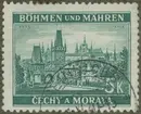 Frimärke ur Gösta Bodmans filatelistiska motivsamling, påbörjad 1950.
Frimärke från Böhmen-Mähren, 1939. Motiv av Karls-Bron i Prag